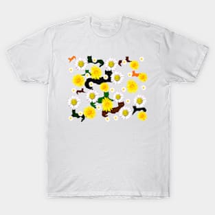 wildflower feelings pattern cats among dandelions And daisies T-Shirt